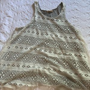 grey and white lace tank top